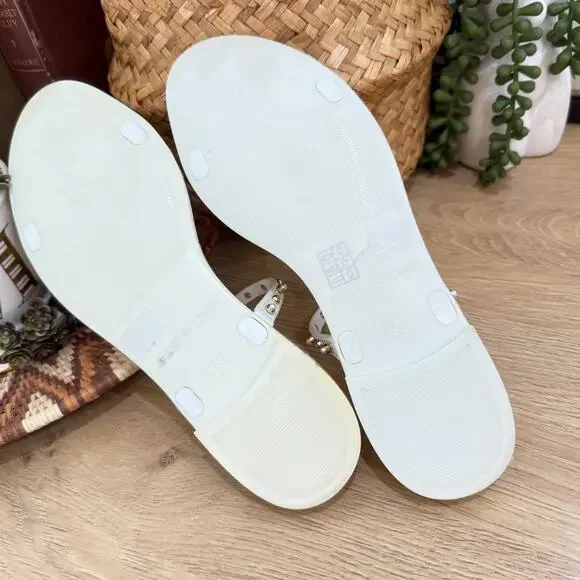 STUART WEITZMAN Jelly Sandals Size 8 White Mellie Pearlstud Slides - Picture 7 of 10